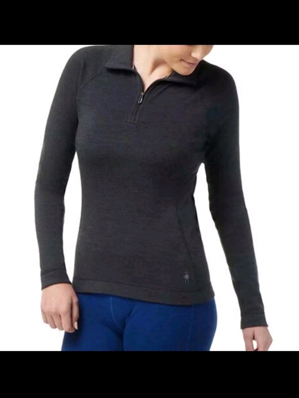 Smartwool Womens Gray Classic Thermal Merino Wool Base Layer Long Sleeve 1/4 Zip